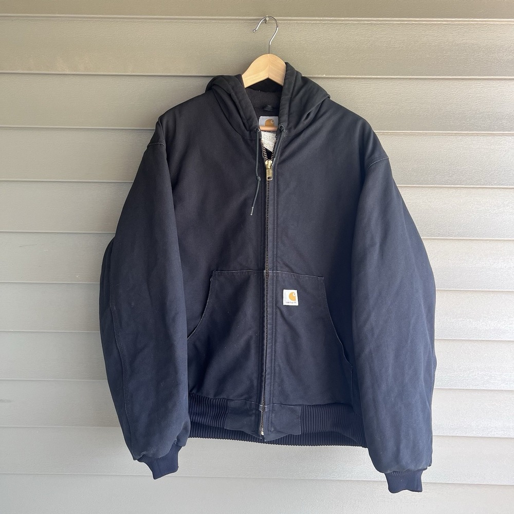 Vintage Y2K Carhartt Jacket Mens Large J140 Black Insulated Hooded Canvas